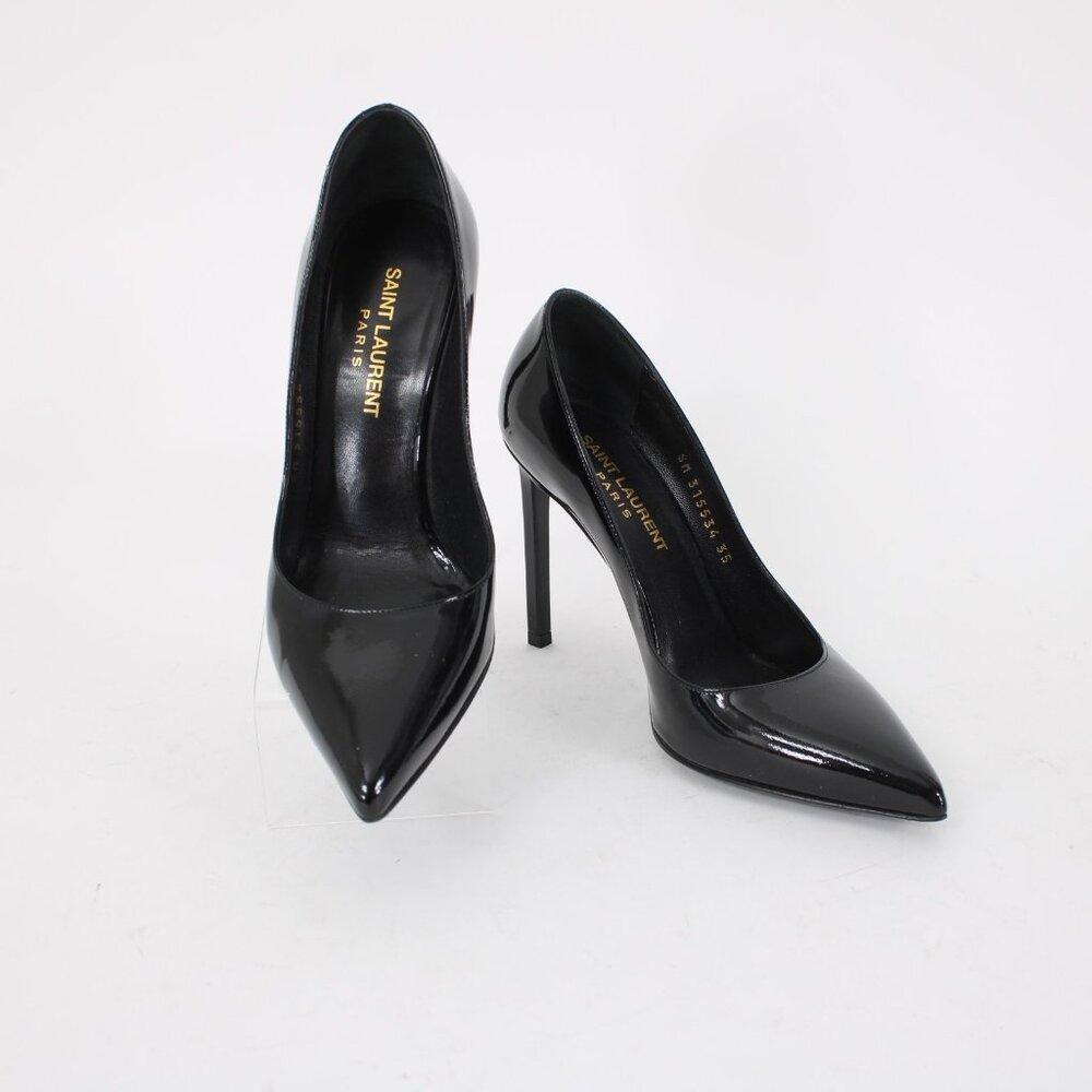 Saint Laurent ZOE Sz 35 Black Patent Leather 315534 4" Slim Square High Heels - Picture 2 of 14